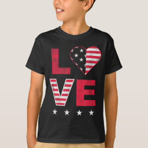 American Flag Heart Red White Blue Cute 4th of Jul T-Shirt