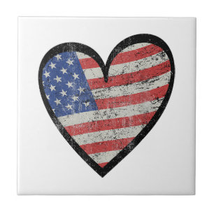 American Flag Heart Red White Blue Cute 4th of Jul Tile