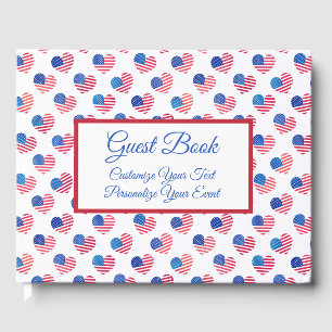 American Flag Heart Red White Blue Patriotic USA Guest Book