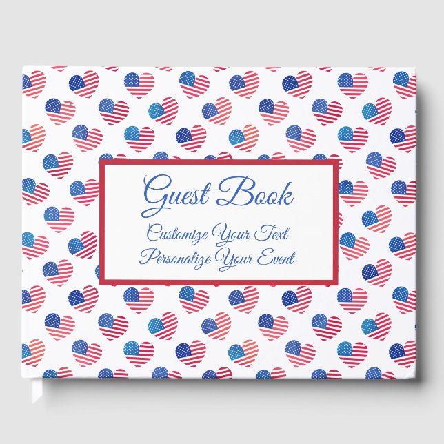 American Flag Heart Red White Blue Patriotic USA Guest Book (Front)