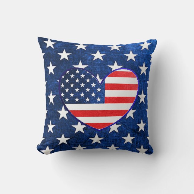 American Flag Heart Red White Blue Pillow (Front)
