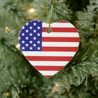 American Flag Heart Shaped Ceramic Tree Decoration