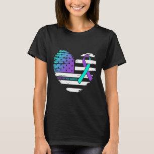 American Flag Heart Teal And Purple Ribbon Suicide T-Shirt