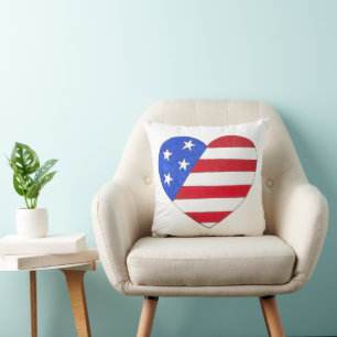 American Flag Heart USA Patriotic Stars Stripes Cushion