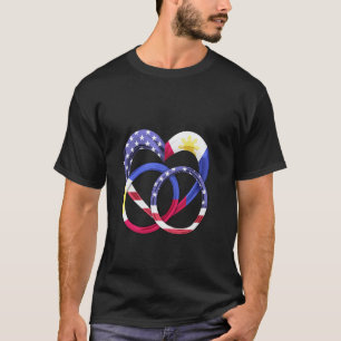 American Flag Heart Wedding Rings Filipino Philipp T-Shirt