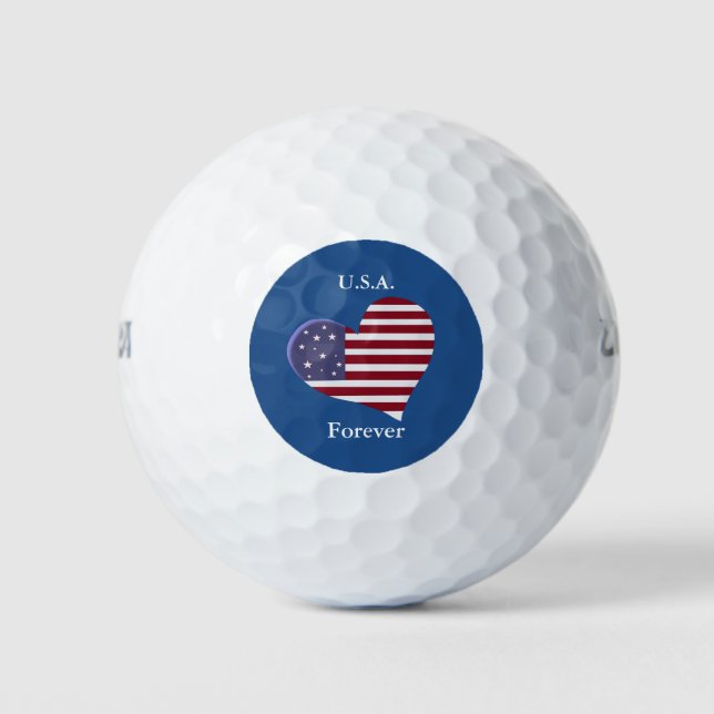 American Flag Heart with Customisable Text Golf Balls (Front)