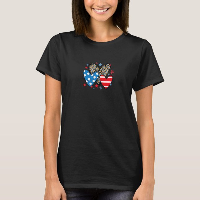 American Flag Hearts Leopard Print T-Shirt (Front)