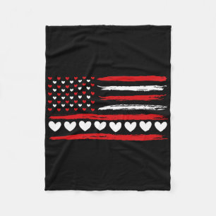 American Flag Hearts Love Patriotic Happy Valentin Fleece Blanket