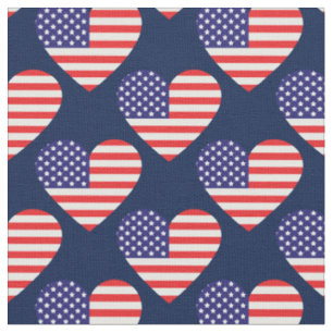 American Flag Hearts Patriotic 4th of July Fabric