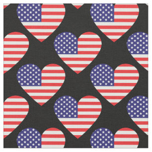 American Flag Hearts Patriotic 4th of July Fabric