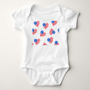 American Flag Hearts Watercolor Seamless. Baby Bodysuit