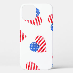 American Flag Hearts Watercolor Seamless. iPhone 12 Case