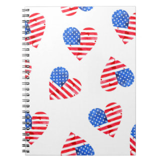 American Flag Hearts Watercolor Seamless. Notebook
