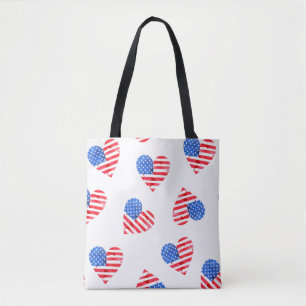 American Flag Hearts Watercolor Seamless. Tote Bag