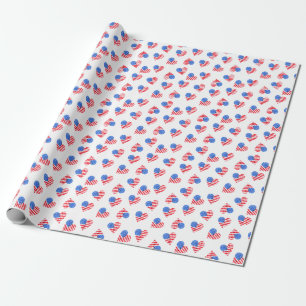 American Flag Hearts Watercolor Seamless. Wrapping Paper