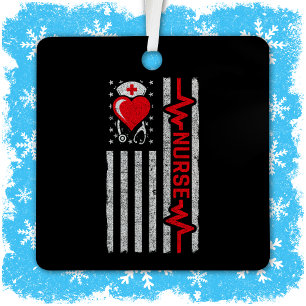 American Flag Hero Heart Life Nurse Appreciation Metal Tree Decoration