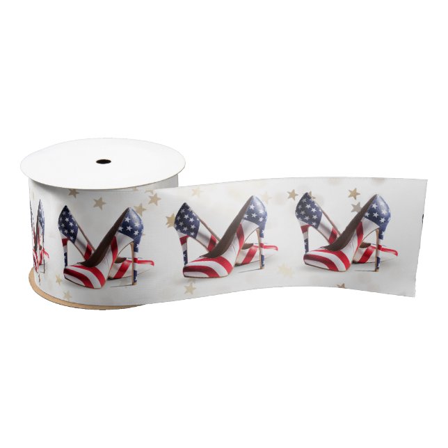 American Flag High Heel Shoes on Stars Satin Ribbon (Spool)