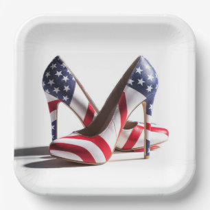 American Flag High Heels Paper Plate