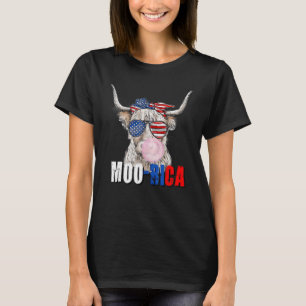 American Flag Highland Cow Moo Rica 4th Of July In T-Shirt