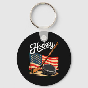 American Flag Hockey 4th Of July Hockey Lover Men Key Ring