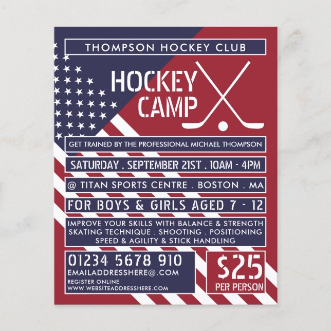 American Flag, Hockey Camp Advertising Flyer (Front)