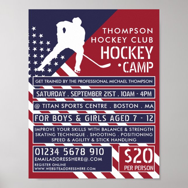 American Flag, Hockey Camp Advertising Poster (Front)