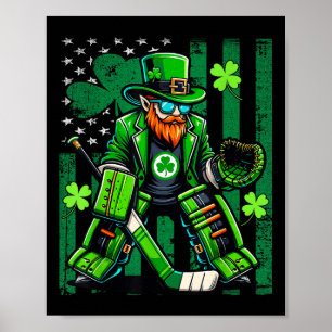 American Flag Hockey Goalie Saint Patrick's Da Poster