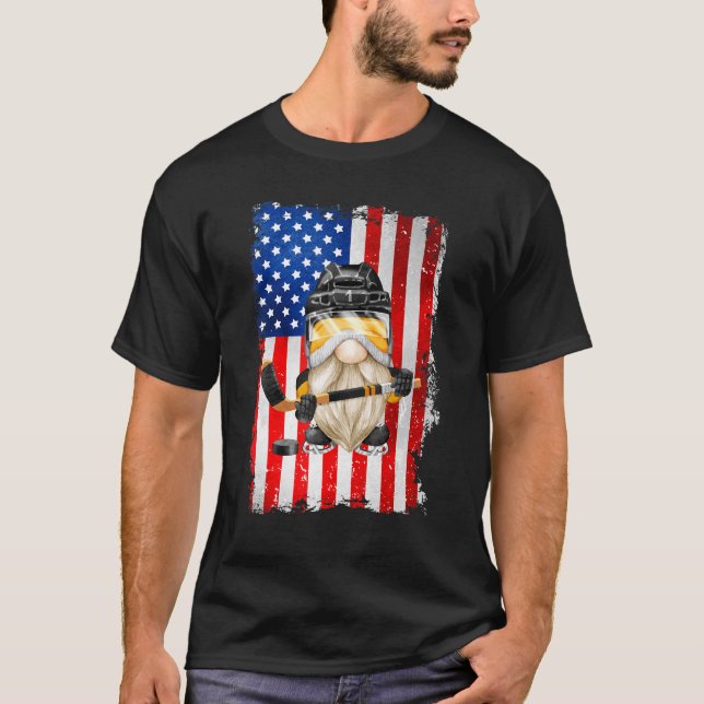 American Flag Hockey Grandpa For Patriotic Ice Hoc T-Shirt (Front)