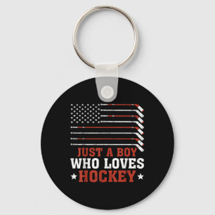 American Flag Hockey Lover Boys Kids Son Just A Bo Key Ring