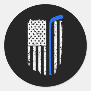American Flag Hockey Patriotic Ice Hockey Player  Classic Round Sticker