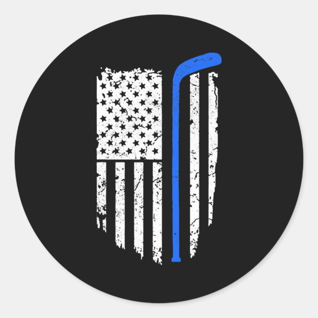 American Flag Hockey Patriotic Ice Hockey Player  Classic Round Sticker (Front)
