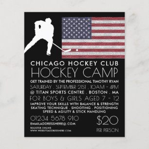 American Flag, Hockey Player, Camp Advertising  Flyer