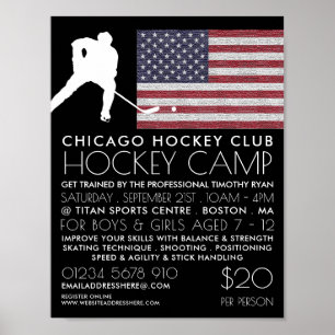 American Flag, Hockey Player, Camp Advertising Poster