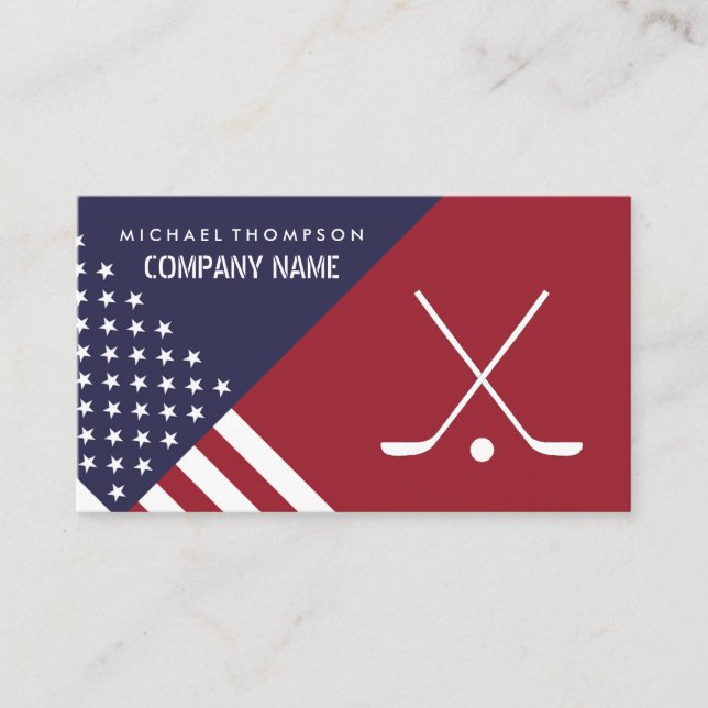 American Flag, Hockey Player, Hockey Coach Business Card (Front)