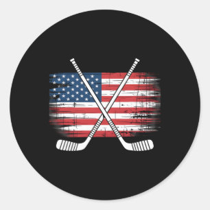 American Flag Hockey Sticks Distressed Patriotic H Classic Round Sticker