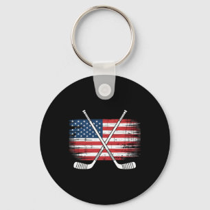 American Flag Hockey Sticks Distressed Patriotic H Key Ring