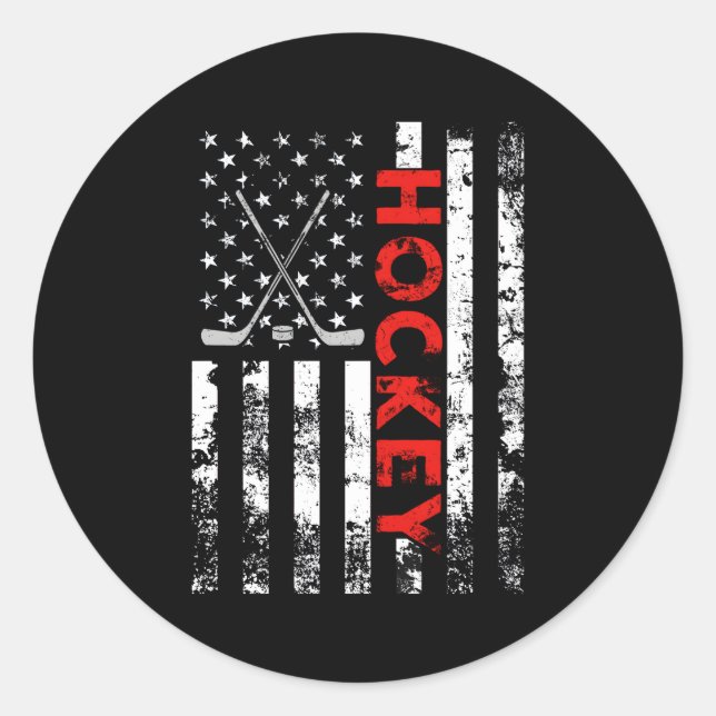 American Flag Hockey Usa Patriotic Classic Round Sticker (Front)