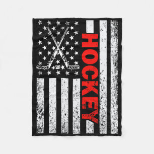 American Flag Hockey Usa Patriotic For Women Girls Fleece Blanket