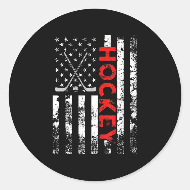 American Flag Hockey USA Patriotic Gift   Classic Round Sticker (Front)