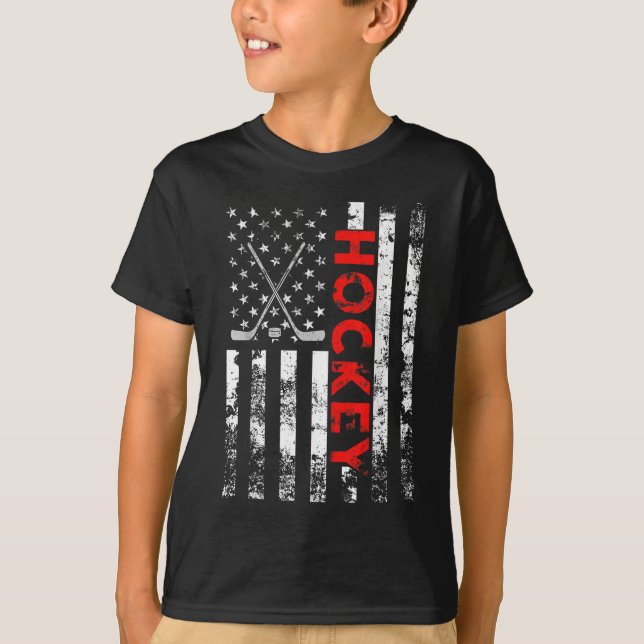 American Flag Hockey USA Patriotic Gift T-Shirt (Front)