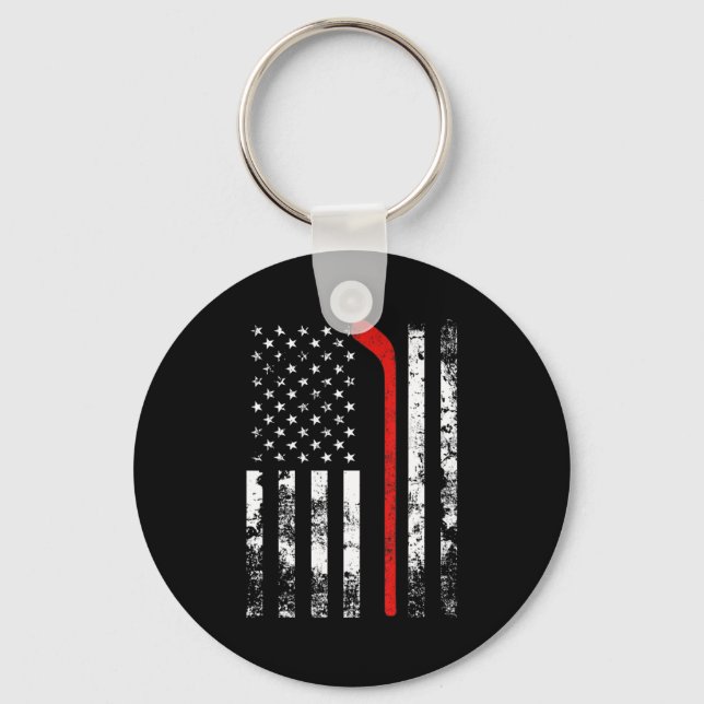 American Flag Hockey USA Patriotic  Key Ring (Front)