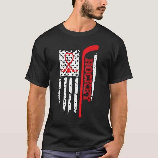 American Flag Hockey Usa Patriotic  Mum Hockey T-Shirt (Front)