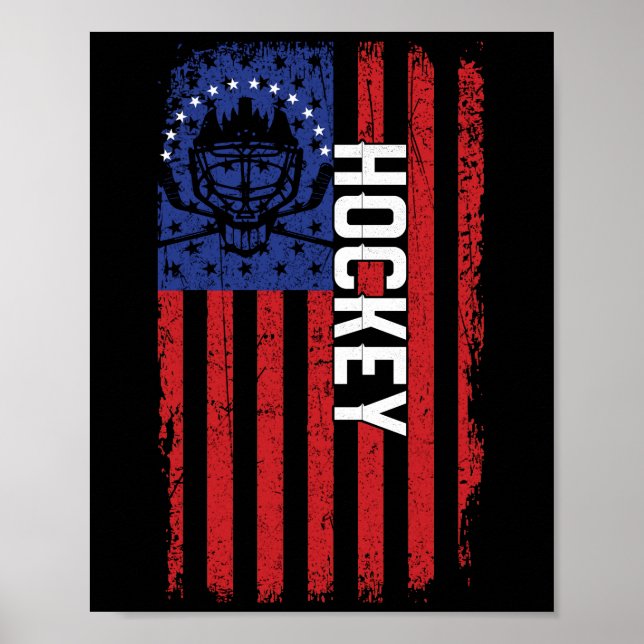 American Flag Hockey USA Patriotic Red Line Poster (Front)