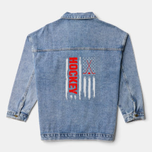 American Flag Hockey Usa Patriotic Sport Games Lov Denim Jacket