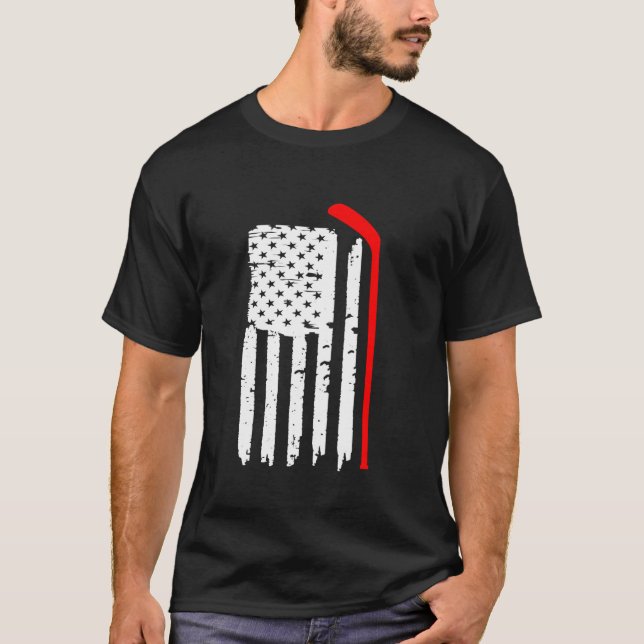 American Flag Hockey Usa Patriotic T-Shirt (Front)