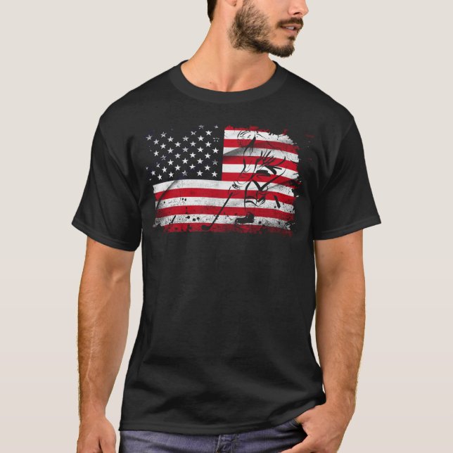 American Flag Hockey Usa Patriotic T-Shirt (Front)