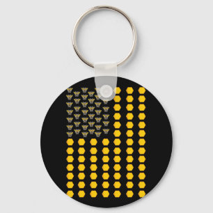 American Flag Honeycomb Honey Bee Beekeeper Key Ring