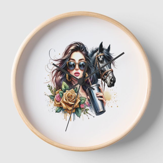 American Flag Horse Patriotic USA Clock (Front)