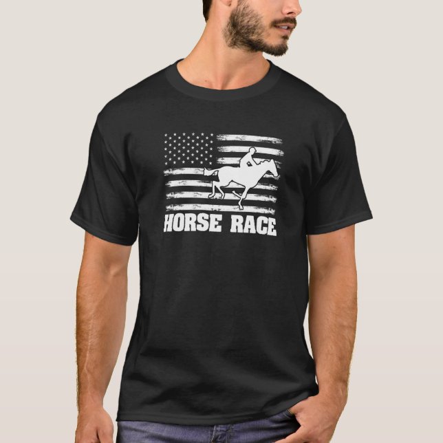 American Flag Horse Racing For Patriot Equestrian  T-Shirt (Front)