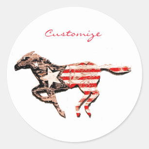 American Flag Horse Running Thunder_Cove Classic Round Sticker